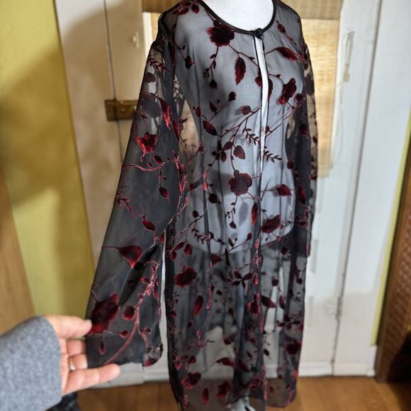 VTG Whimsigoth Velvet Burnout Kimono Sz 22 Floral Fairy Grunge Sheer Open Front - Picture 6 of 13